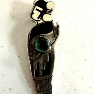 Vintage Native American 925 Sterling Turquoise Cabochon Maiden Pendant