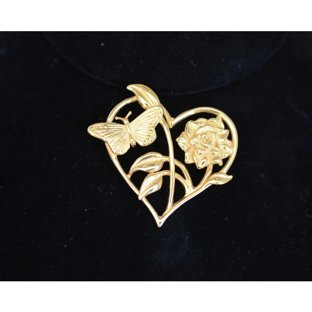 Vintage Gold-Tone Sterling Silver Heart Shaped Brooch Signed H&H