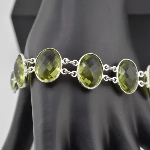 Faceted Light Green Glass Silver Tone Bracelet