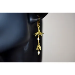 Michael Michaud Burning Bush Pod Wire Earrings w/Pearls