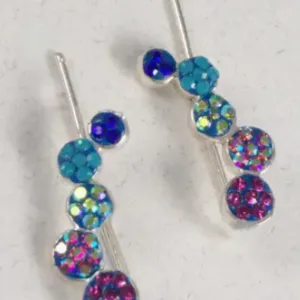 Mosaico Hand Made Sterling Silver Crystal & Glass Falling Circles Wire Earrings