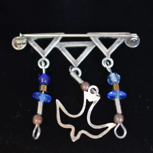 Vintage 925 Sterling Blue Glass Dove Dangle Pendant