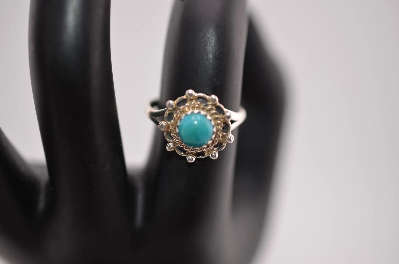 Native American Running Bear Turquoise Sterling ring size 6.5