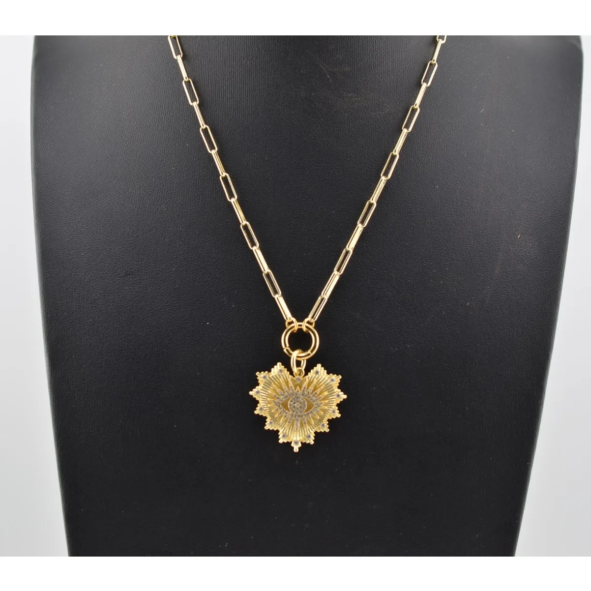 Rachel Reinhardt 14K Vermeil Paperclip Necklace with Heart Pendant