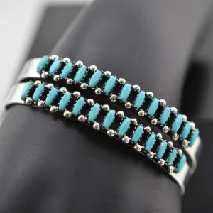 Native America Zuni Sterling Silver Turquoise Bracelet Cuff By Veronica Martza