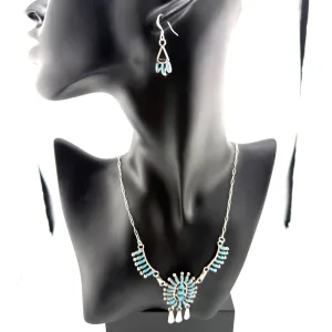 Zuni Evonne Hustito Sterling Silver Cluster Turquoise Necklace and Earrings Set
