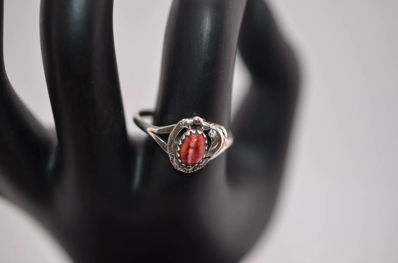 Native American Running Bear Red Carnelian Sterling ring size 8.75
