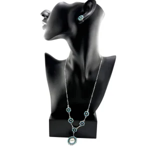 Navajo Tom Long Sterling Silver Cluster Turquoise Necklace and Earrings Set