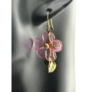Michael Michaud Pink Impatiens Dangle Wire Earrings