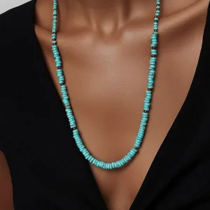 Native American Handmade Turquoise Graduated Necklace with Seashell Heishi
